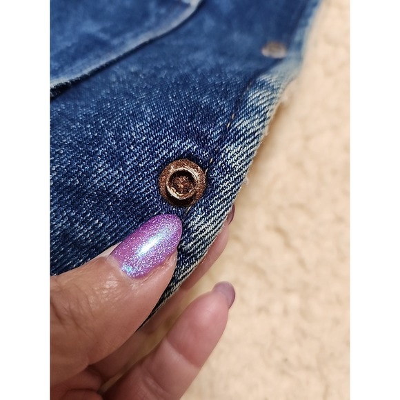 Vintage 80s Carhartt Denim Vest Men's  Large Tall Sherpa Lined Workwear Snap USA - Picture 5 of 16